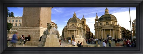 Framed Tourists in front of churches, Santa Maria Dei Miracoli, Santa Maria Di Montesanto, Piazza Del Popolo, Rome, Italy Print