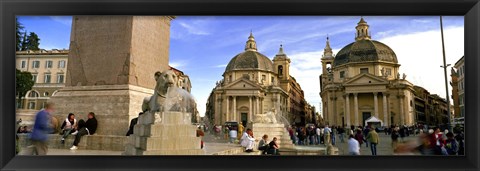 Framed Tourists in front of churches, Santa Maria Dei Miracoli, Santa Maria Di Montesanto, Piazza Del Popolo, Rome, Italy Print