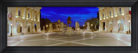 Framed Marcus Aurelius Statue at a town square, Piazza del Campidoglio, Capitoline Hill, Rome, Italy Print