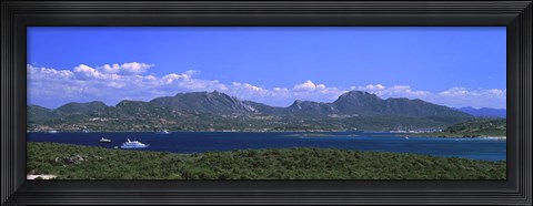 Framed Boat in a lake, Costa Smeralda, Sardinia, Italy Print