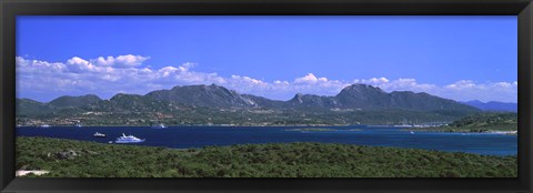 Framed Boat in a lake, Costa Smeralda, Sardinia, Italy Print