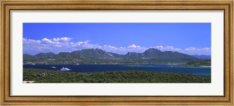 Framed Boat in a lake, Costa Smeralda, Sardinia, Italy Print