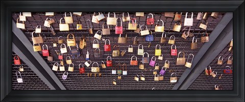Framed Locks of Love on a fence, Hohenzollern Bridge, Cologne, North Rhine Westphalia, Germany Print