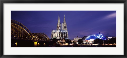 Framed City at dusk, Musical Dome, Cologne Cathedral, Hohenzollern Bridge, Rhine River, Cologne, North Rhine Westphalia, Germany Print