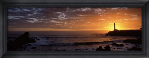 Framed Lighthouse at sunset, Pigeon Point Lighthouse, San Mateo County, California, USA Print