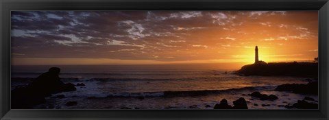 Framed Lighthouse at sunset, Pigeon Point Lighthouse, San Mateo County, California, USA Print