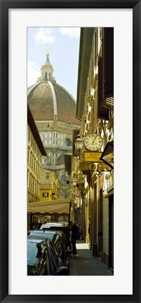 Framed Cars parked in a street with a cathedral in the background, Via Dei Servi, Duomo Santa Maria Del Fiore, Florence, Tuscany, Italy Print