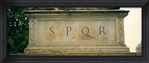 Framed SPQR Text carved on the stone, Piazza Del Campidoglio, Palazzo Senatorio, Rome, Italy Print