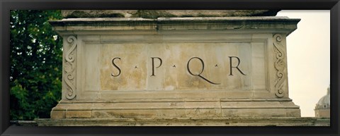 Framed SPQR Text carved on the stone, Piazza Del Campidoglio, Palazzo Senatorio, Rome, Italy Print