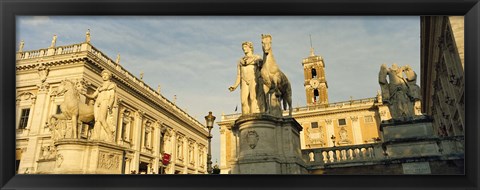 Framed Low angle view of a statues in front of a building, Piazza Del Campidoglio, Palazzo Senatorio, Rome, Italy Print