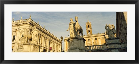 Framed Low angle view of a statues in front of a building, Piazza Del Campidoglio, Palazzo Senatorio, Rome, Italy Print