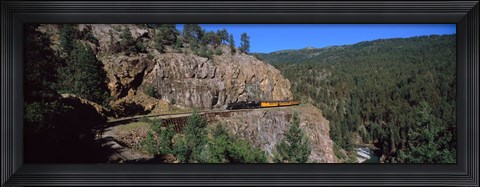 Framed Train moving on a railroad track, Durango And Silverton Narrow Gauge Railroad, Silverton, San Juan County, Colorado, USA Print