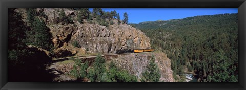 Framed Train moving on a railroad track, Durango And Silverton Narrow Gauge Railroad, Silverton, San Juan County, Colorado, USA Print