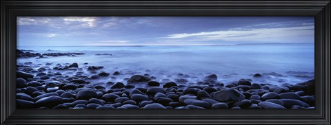 Framed Beach at dusk, Westward Ho, North Devon, Devon, England Print