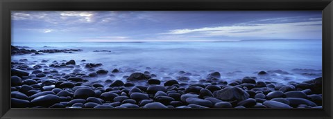 Framed Beach at dusk, Westward Ho, North Devon, Devon, England Print