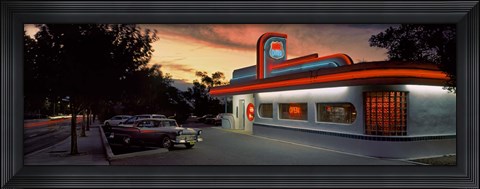Framed Cars parked outside a restaurant, Route 66, Albuquerque, New Mexico, USA Print
