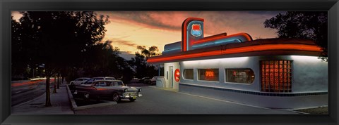 Framed Cars parked outside a restaurant, Route 66, Albuquerque, New Mexico, USA Print