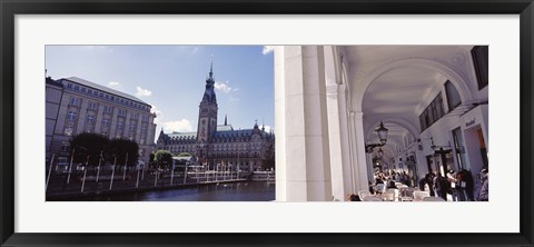 Framed Town hall at the waterfront, Alsterarkaden, Alster Lake, Hamburg, Germany Print