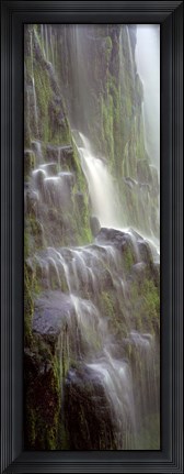 Framed Waterfall in a forest, Proxy Falls, Three Sisters Wilderness Area, Willamette National Forest, Oregon (black and white) Print