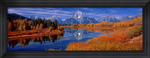 Framed Reflection of mountains in the river, Mt Moran, Oxbow Bend, Snake River, Grand Teton National Park, Wyoming, USA Print