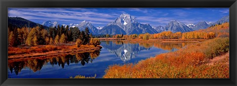 Framed Reflection of mountains in the river, Mt Moran, Oxbow Bend, Snake River, Grand Teton National Park, Wyoming, USA Print