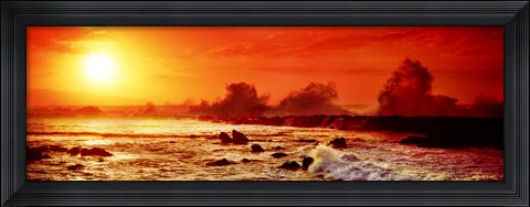 Framed Waves breaking on rocks in the ocean, Oahu, Hawaii Print