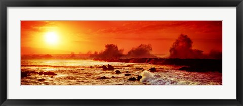 Framed Waves breaking on rocks in the ocean, Oahu, Hawaii Print