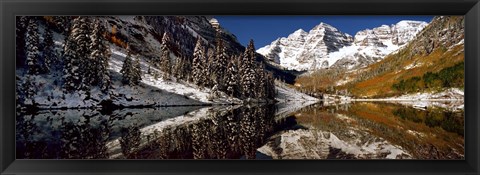 Framed Reflection of snowy mountains in the lake, Maroon Bells, Elk Mountains, Colorado, USA Print