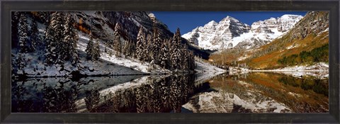Framed Reflection of snowy mountains in the lake, Maroon Bells, Elk Mountains, Colorado, USA Print