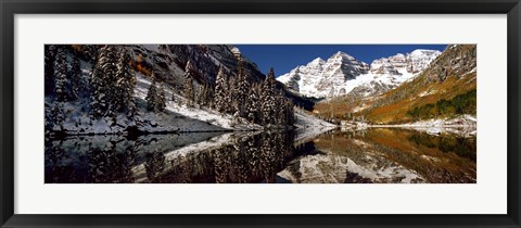 Framed Reflection of snowy mountains in the lake, Maroon Bells, Elk Mountains, Colorado, USA Print