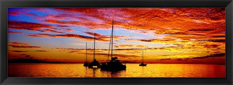 Framed Tahiti Sunset, Society Islands, French Polynesia Print