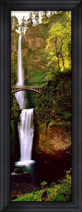 Framed Footbridge in front of a waterfall, Multnomah Falls, Columbia River Gorge, Multnomah County, Oregon Print