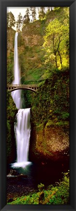 Framed Footbridge in front of a waterfall, Multnomah Falls, Columbia River Gorge, Multnomah County, Oregon Print