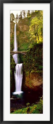 Framed Footbridge in front of a waterfall, Multnomah Falls, Columbia River Gorge, Multnomah County, Oregon Print