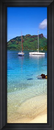 Framed Sailboats in the ocean, Tahiti, Society Islands, French Polynesia (vertical) Print
