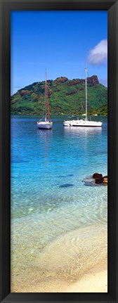 Framed Sailboats in the ocean, Tahiti, Society Islands, French Polynesia (vertical) Print