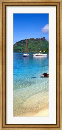 Framed Sailboats in the ocean, Tahiti, Society Islands, French Polynesia (vertical) Print