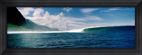 Framed Breaking Waves in Front of a Mountain Print