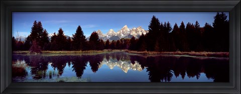 Framed Reflection of mountains with trees in the river, Teton Range, Snake River, Grand Teton National Park, Wyoming, USA Print