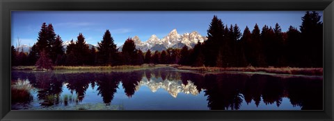 Framed Reflection of mountains with trees in the river, Teton Range, Snake River, Grand Teton National Park, Wyoming, USA Print