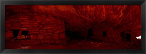 Framed House Of Fire in red, Anasazi Ruins, Mule Canyon, Utah, USA Print