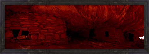 Framed House Of Fire in red, Anasazi Ruins, Mule Canyon, Utah, USA Print