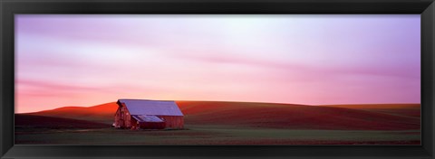 Framed Red Barn at Sunset, Washington State Print