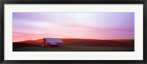 Framed Red Barn at Sunset, Washington State Print