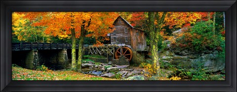Framed Glade Creek Grist Mill, Babcock State Park, West Virginia (bright leaves) Print