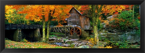 Framed Glade Creek Grist Mill, Babcock State Park, West Virginia (bright leaves) Print