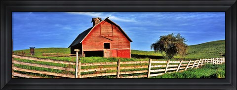 Framed Old barn with fence in a field, Palouse, Whitman County, Washington State, USA Print