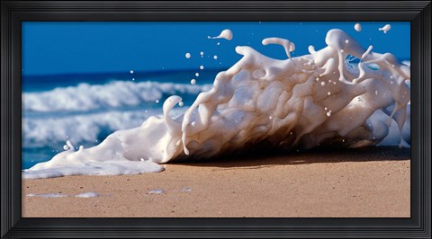Framed Foam splashing on the beach Print