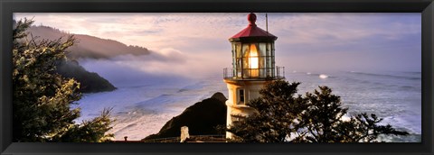 Framed Lighthouse at a coast, Heceta Head Lighthouse, Heceta Head, Lane County, Oregon (horizontal) Print