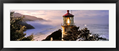 Framed Lighthouse at a coast, Heceta Head Lighthouse, Heceta Head, Lane County, Oregon (horizontal) Print